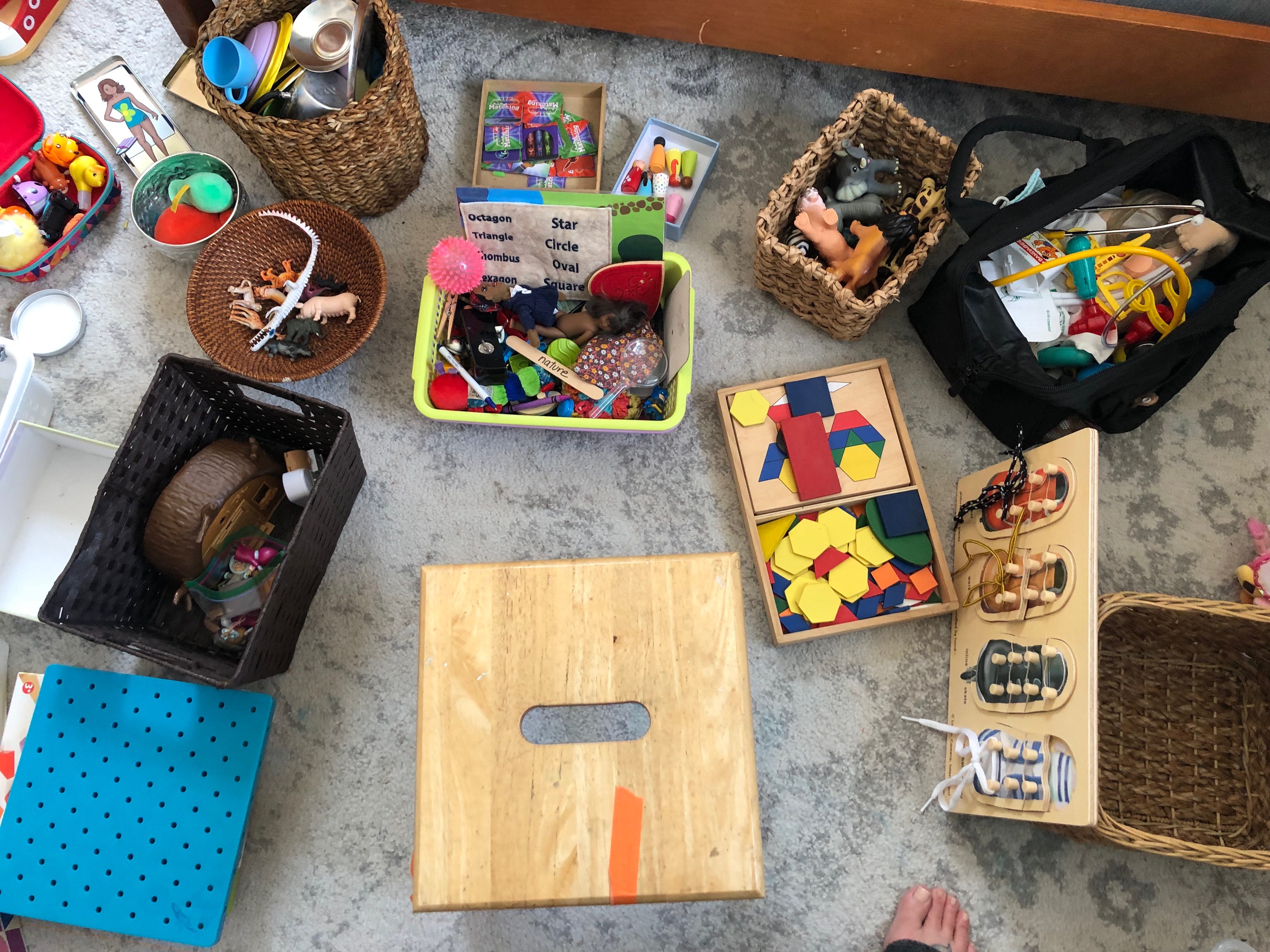 organizing toys in the playroom