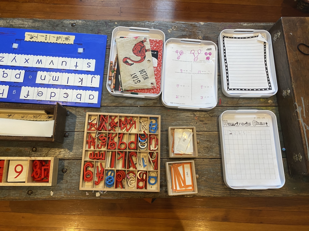 Set up your low-key homeschool your homeschool works table